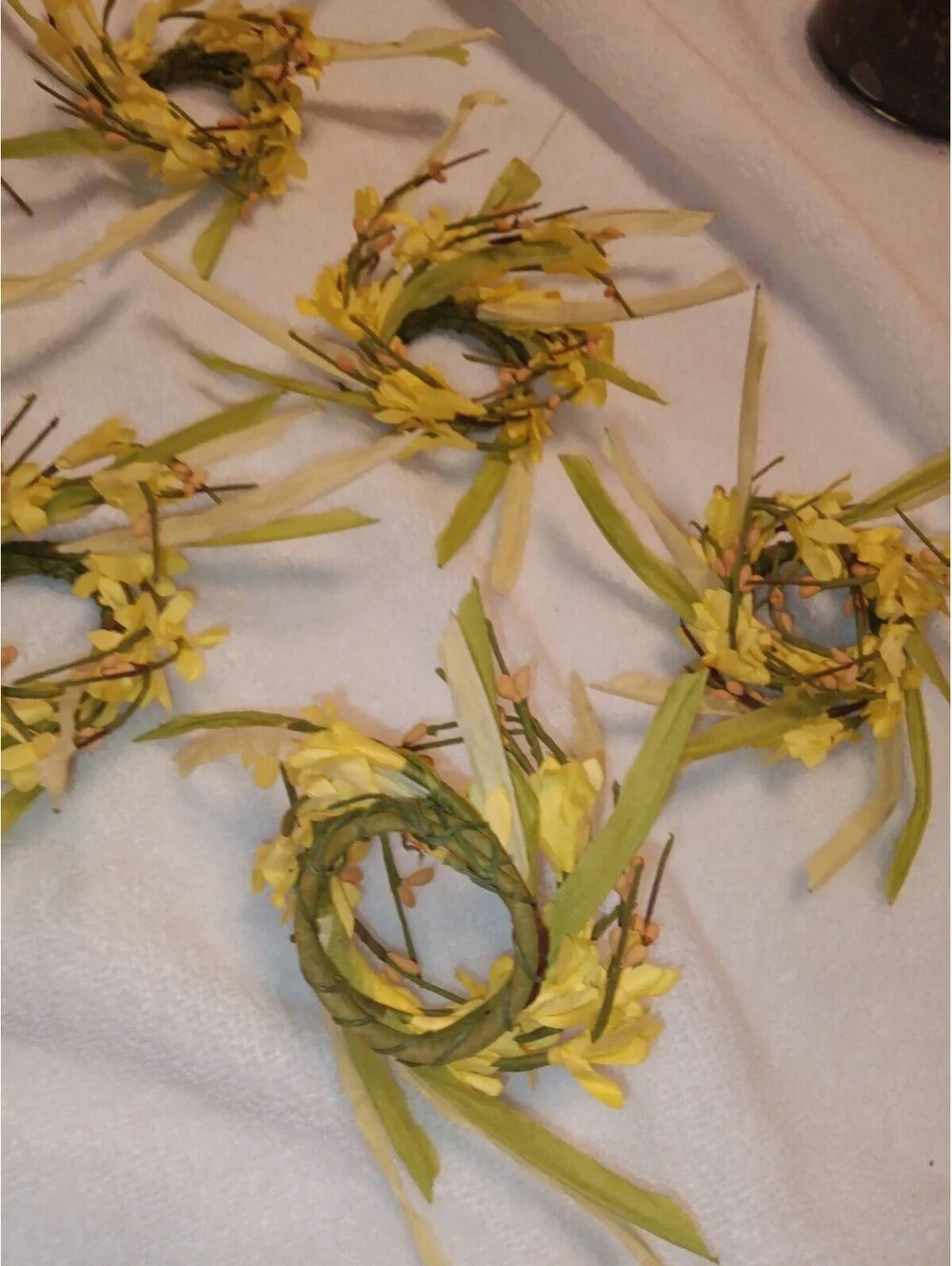 Lot of 6 Yellow Forsythia Candle Rings Spring Floral Napkin Holders Boho